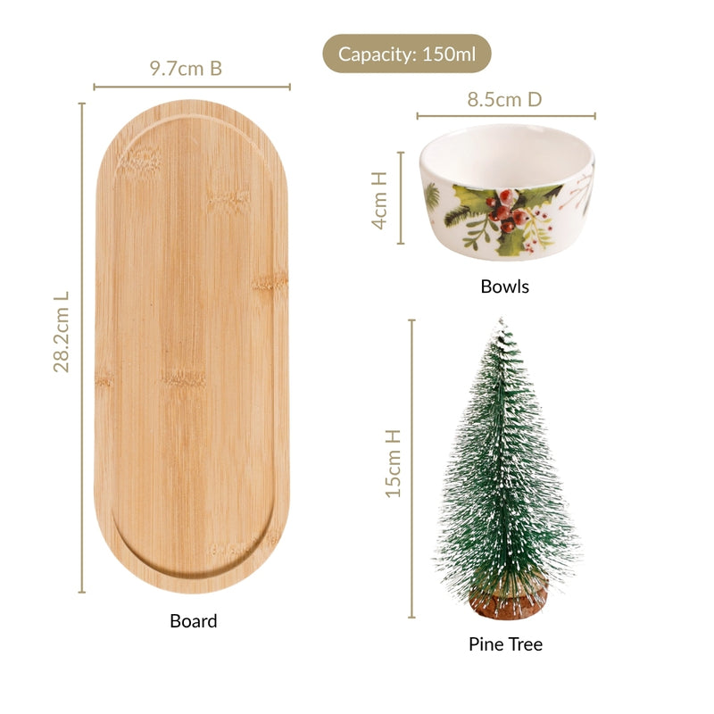 Christmas Bowl And Tray With Pine Tree Set Of 4