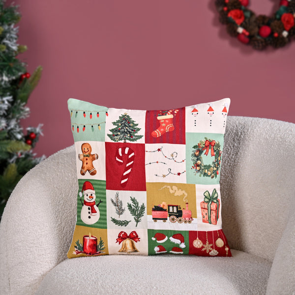 Christmas Chronicles Embroidered Cotton Cushion Cover 39x39cm