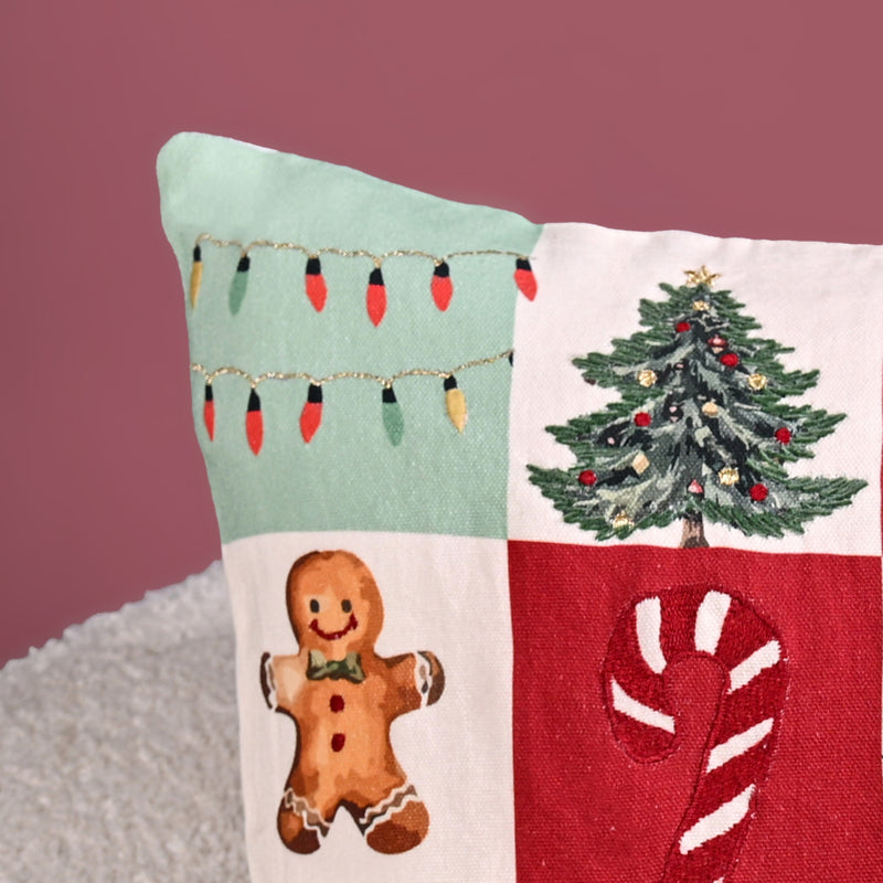 Christmas Chronicles Embroidered Cotton Cushion Cover 39x39cm
