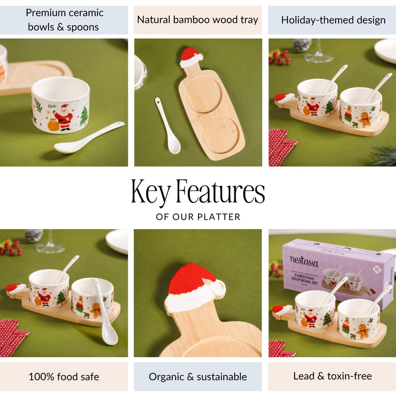 Christmas Soup Bowl And Spoon With Tray Set Of 5