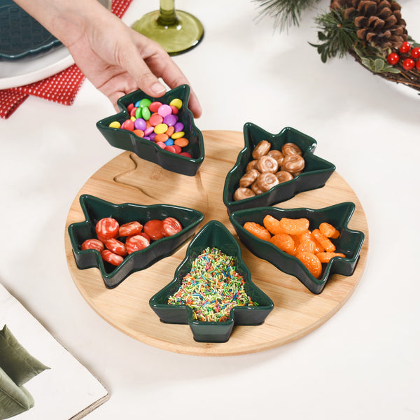 Set Of 5 Tree Snack Bowls With Wooden Rotating Tray 100ml