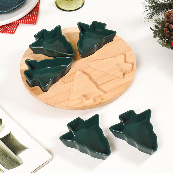 Set Of 5 Tree Snack Bowls With Wooden Rotating Tray 100ml