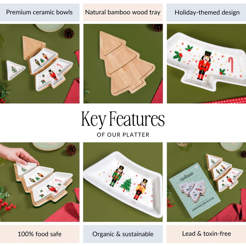 Christmas Tree Sectioned Platter Set Of 4