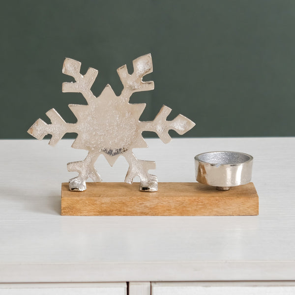Silver Snowflake Decor Tea Light Holder Set Of 2