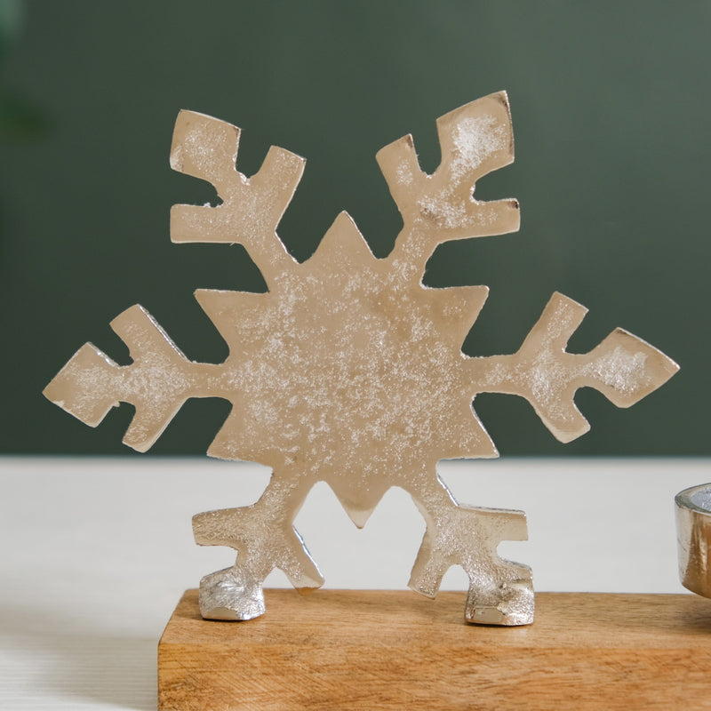Silver Snowflake Decor Tea Light Holder Set Of 2