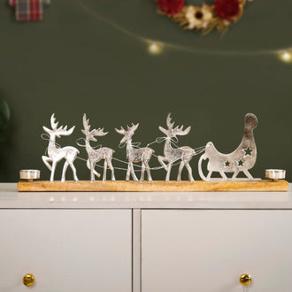 Reindeer Santa Sleigh Showpiece With Tealight Holders