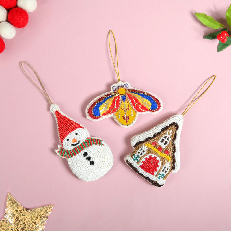Christmas Hanging Ornament Set of 3 Multicolour- Christmas Hanging Ornaments, Set of 3 Multicolour, Festive Hanging Decor, Christmas Ornaments