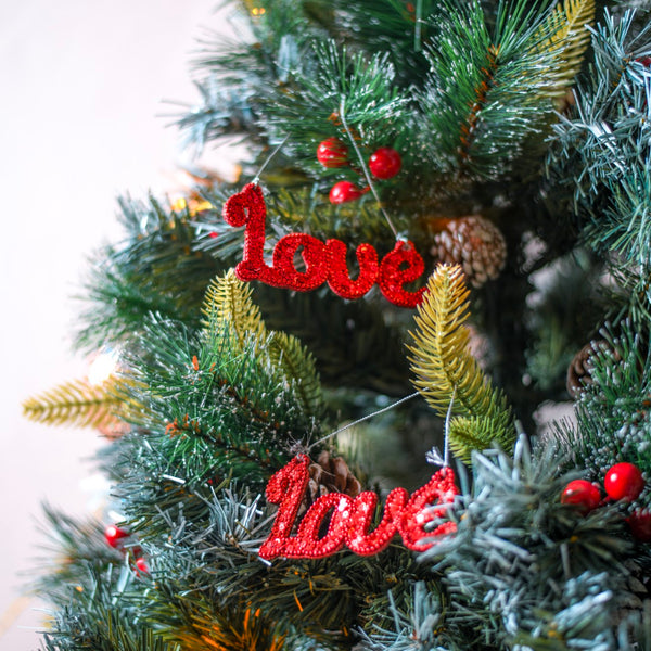 Love Christmas Ornament Set of 2 Red