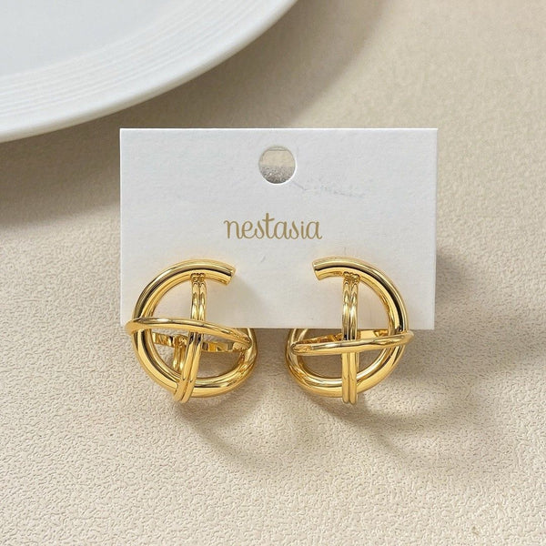 Gold Circle Fusion Drop Earrings