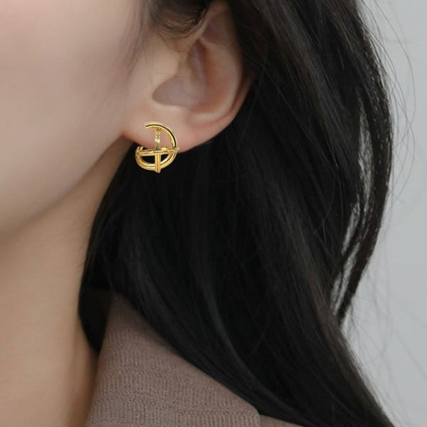 Gold Circle Fusion Drop Earrings