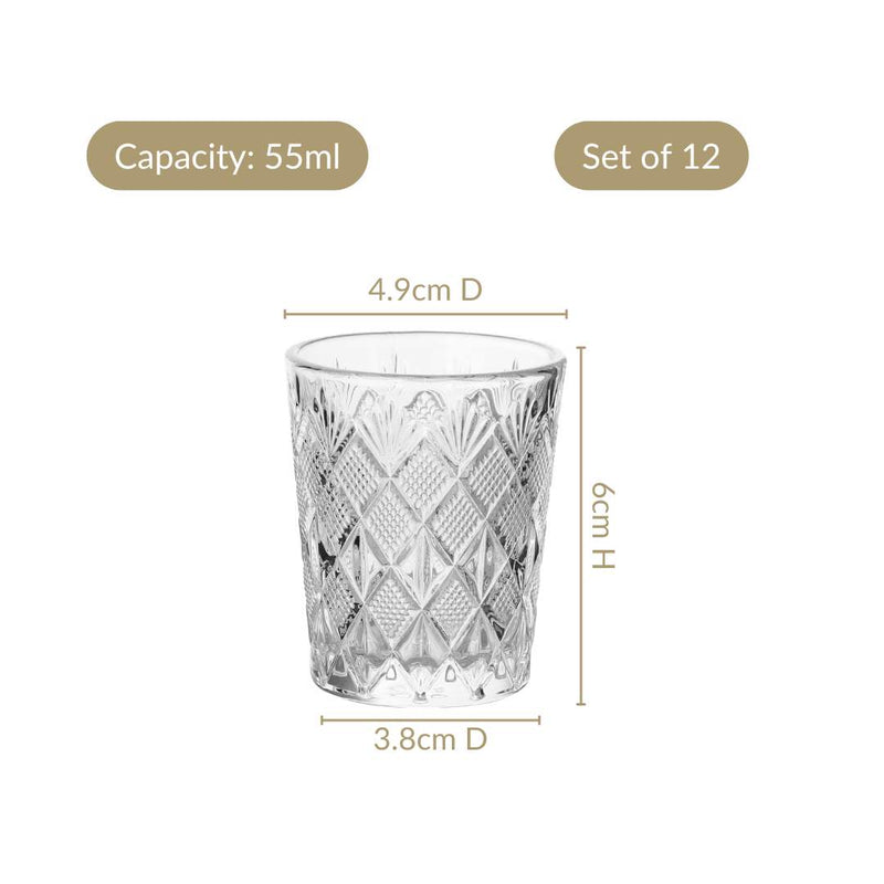Classic Cut Embossed Shot Glass Set Of 12 55ml