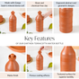 Earthen Clay Water Bottle 850ml - Terracotta water bottle, earthen clay water bottle