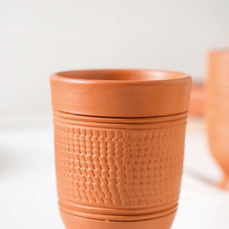Footed Terracotta Clay Glasses Set Of 4 300ml