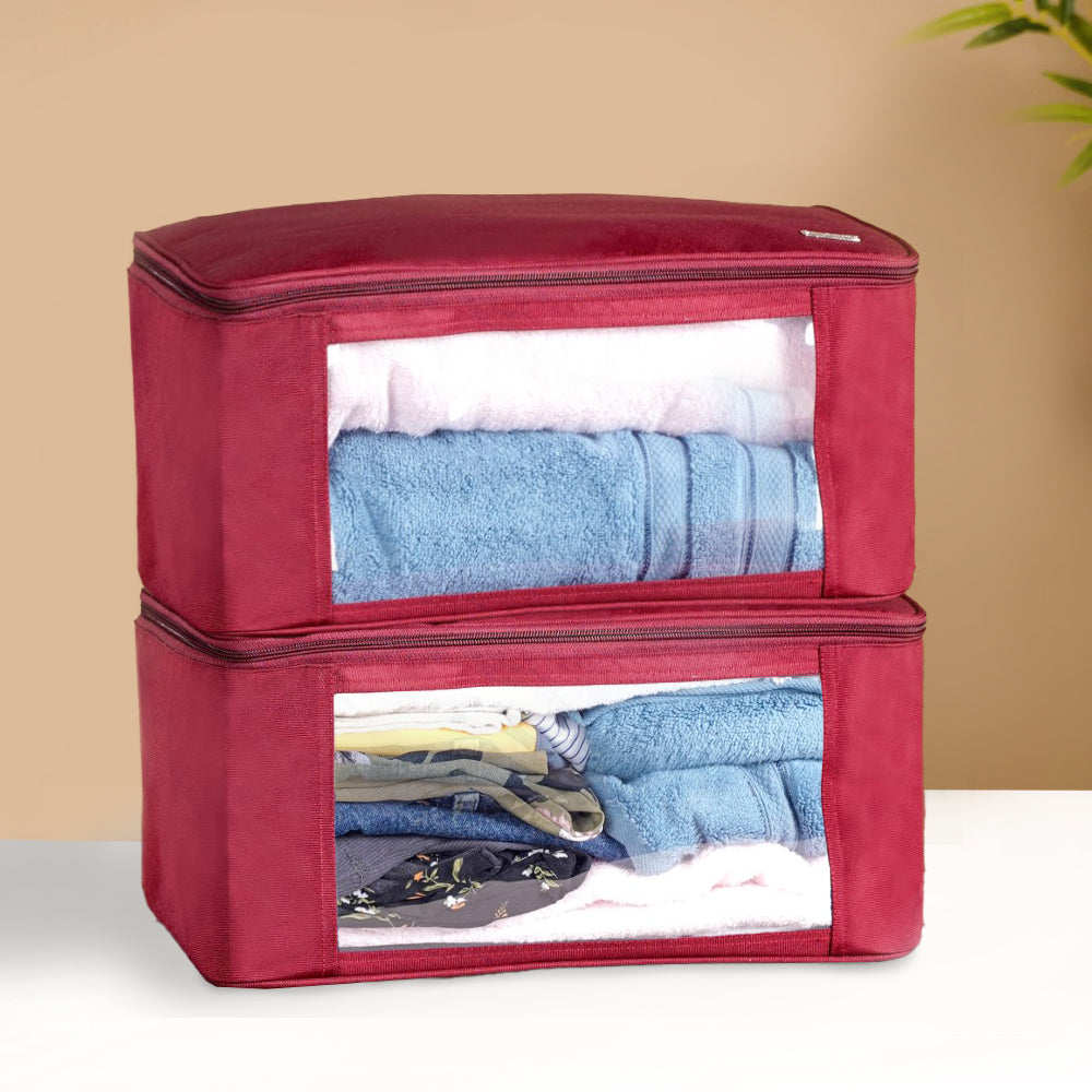 Waterproof Maroon Wardrobe Organiser Set Of 2
