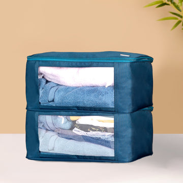 Teal Clothes Storage Bag With Zipper Set Of 2