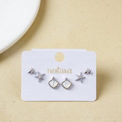 Coastal Treasures Dainty Silver Studs Set Of 3