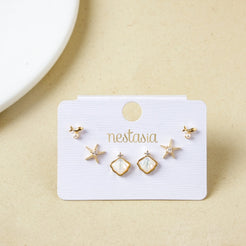 Coastal Treasures Dainty Gold Studs Set Of 3