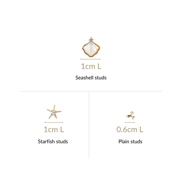 Coastal Treasures Dainty Gold Studs Set Of 3