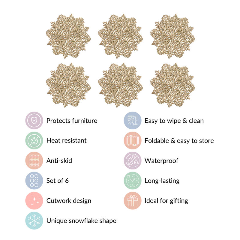 Gold Snowflake Coaster Set Of 6