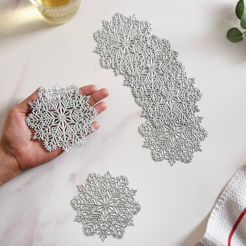 Silver Snowflake Coaster Set Of 6