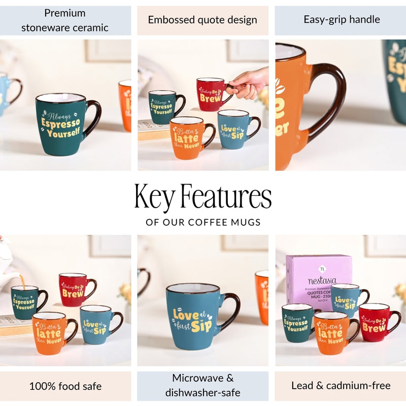 Coffee Quotes Ceramic Mug Set Of 4