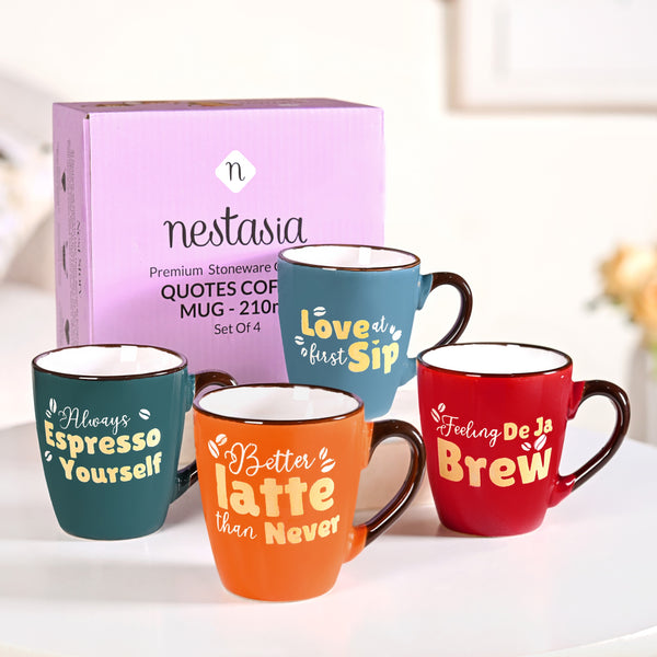 Coffee Quotes Ceramic Mug Set Of 4