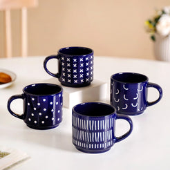 Navy Blue Chic Stackable Cups Set Of 4 220ml - Tea cups, tea cup set, coffee cups, coffee cup set, ceramic cups, ceramic tea cups