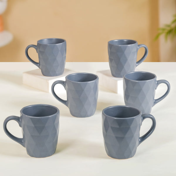 Set Of 6 Diamond Textured Coffee Mugs Grey 220ml