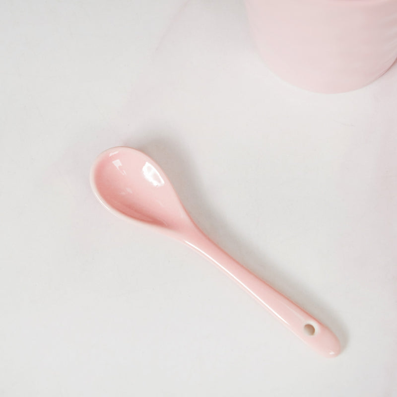 Coffee Mugs With Spoons Pink Set Of 6 350ml - Coffee mugs, ceramic mug set, coffee mug set, coffee mug with spoon