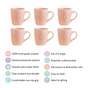 Subtle Pink Cup Set Of 6 Ideal For Tea Coffee 220ml - Coffee mugs, ceramic mug set, coffee mug set, pink ceramic mugs, ceramic mug set of 6