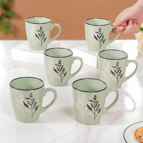 Leafy Garden Coffee Mug Set of 6 Light Green 250ml