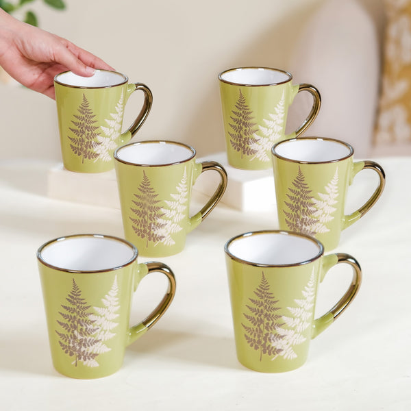 Fresh Green Leaf Design Coffee Mug Set Of 6 350ml