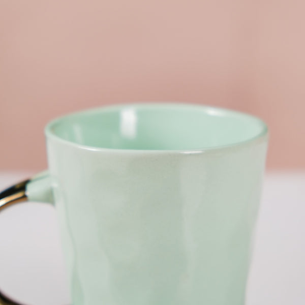 Pebble Textured Ceramic Mugs Set Of 6 With Spoons Mint Green 350ml