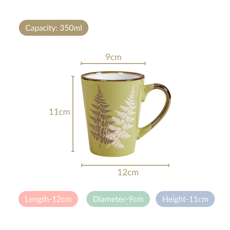 Fresh Green Leaf Design Coffee Mug Set Of 6 350ml - Coffee mugs, coffee mug set, ceramic mugs, ceramic coffee mugs, green mugs
