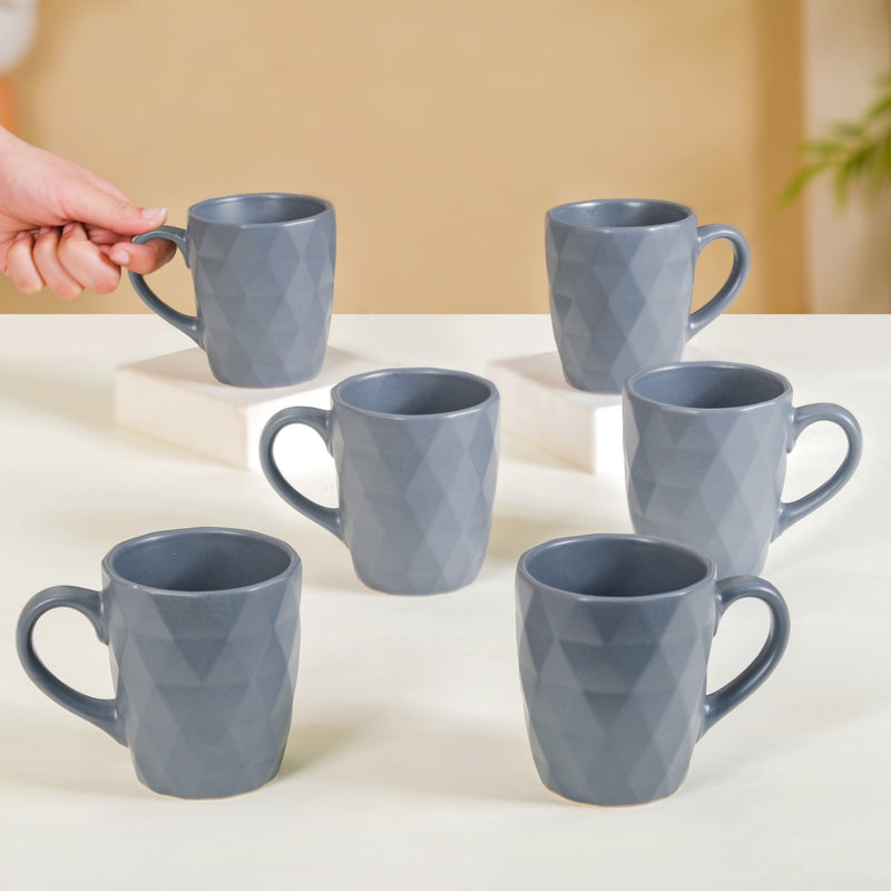 Set Of 6 Textured Coffee Mugs Grey 220ml - Tea cup set, tea cups, coffee cups, ceramic tea cups, tea cup set of 6, coffee mugs, coffee mug set
