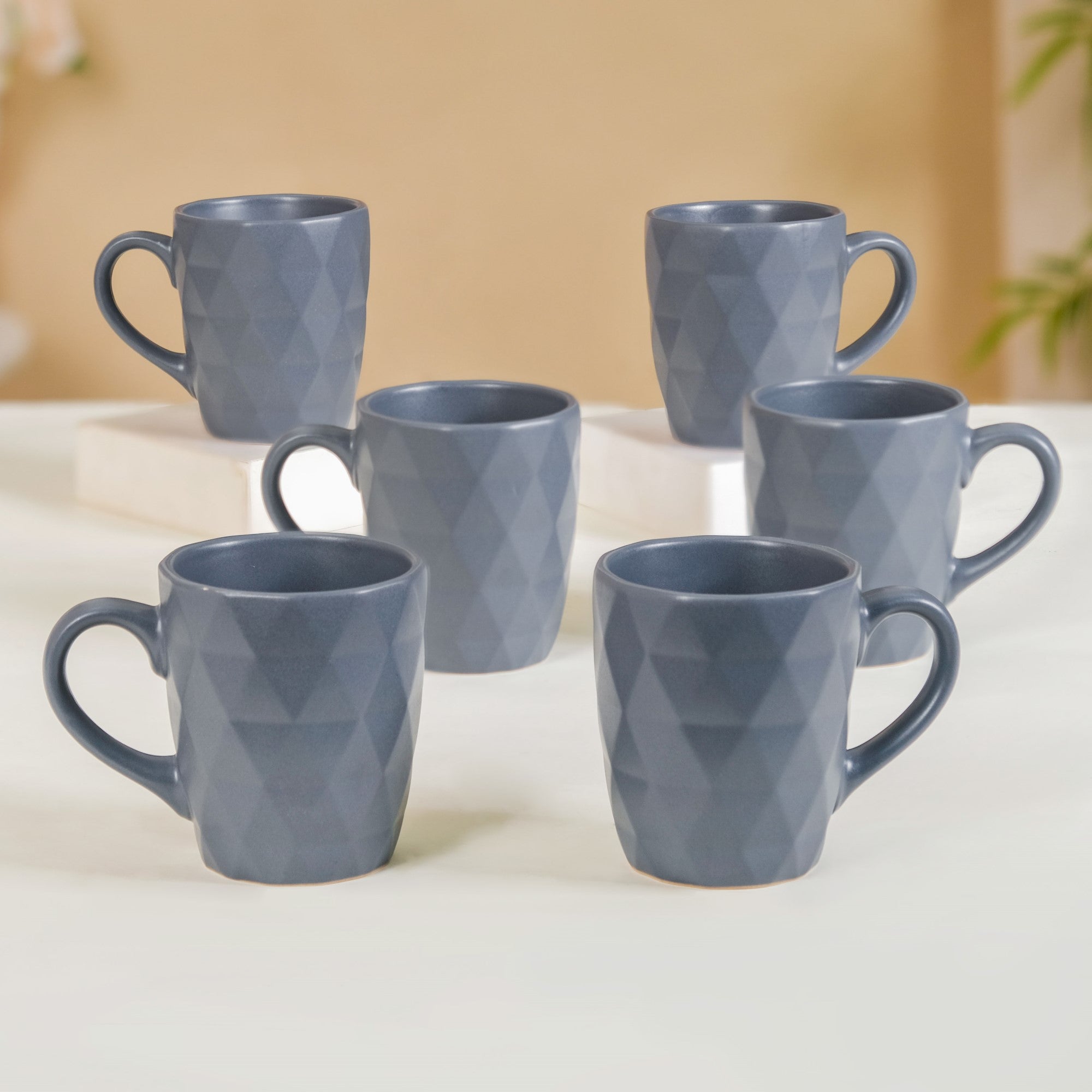 Set Of 6 Floral Patterned Coffee Mug Grey 350ml