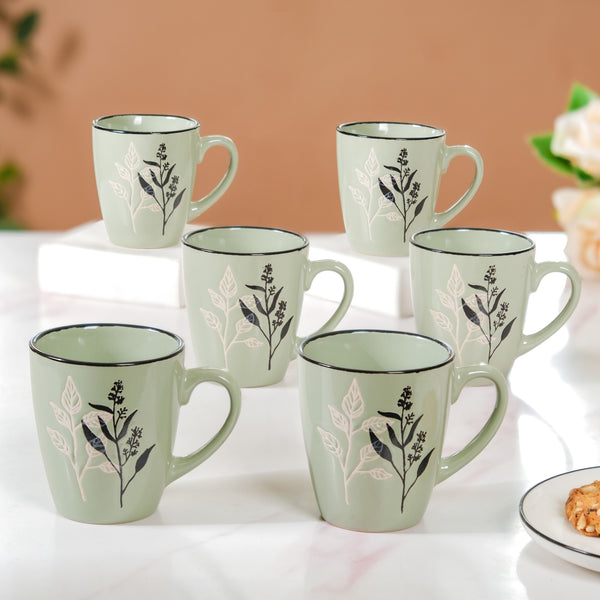 Leafy Garden Coffee Mug Set of 6 Light Green 250ml
