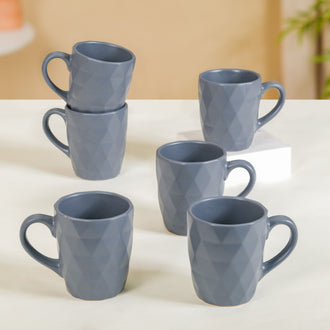 Set Of 6 Textured Coffee Mugs Grey 220ml - Tea cup set, tea cups, coffee cups, ceramic tea cups, tea cup set of 6, coffee mugs, coffee mug set