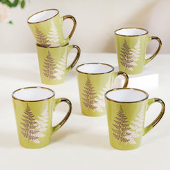 Fresh Green Leaf Design Coffee Mug Set Of 6 350ml - Coffee mugs, coffee mug set, ceramic mugs, ceramic coffee mugs, green mugs