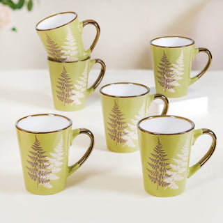 Fresh Green Leaf Design Coffee Mug Set Of 6 350ml
