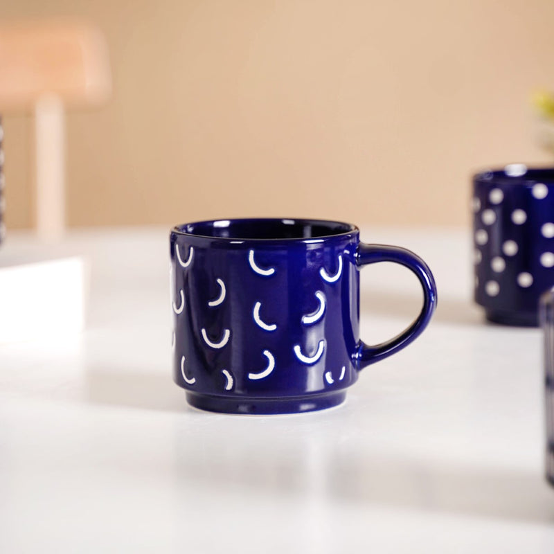 Navy Blue Chic Stackable Cups Set Of 4 220ml - Tea cups, tea cup set, coffee cups, coffee cup set, ceramic cups, ceramic tea cups