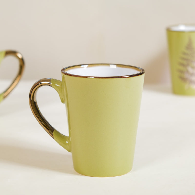 Fresh Green Leaf Design Coffee Mug Set Of 6 350ml - Coffee mugs, coffee mug set, ceramic mugs, ceramic coffee mugs, green mugs