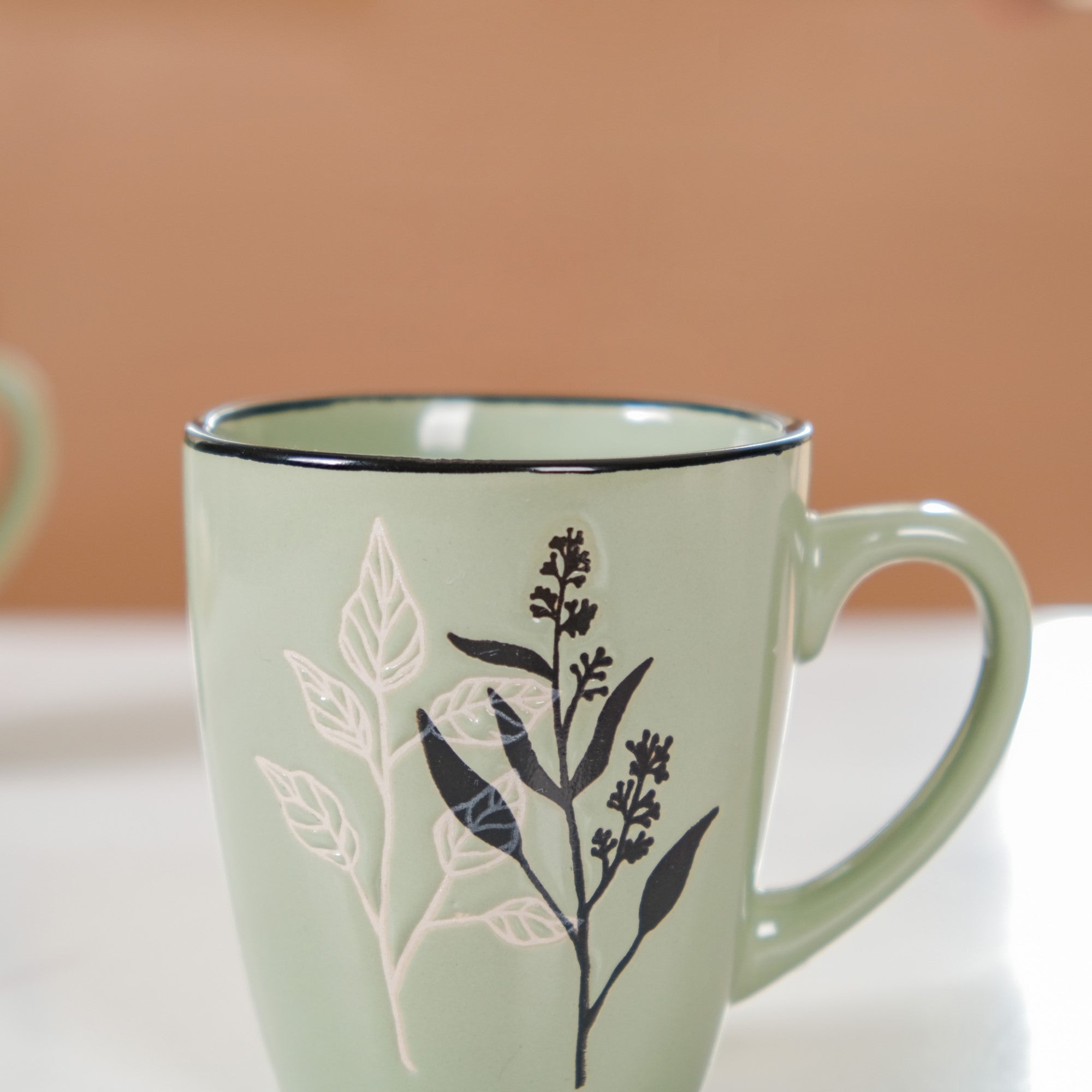 Set Of 6 Floral Patterned Coffee Mug Grey 350ml