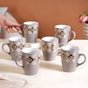 Set Of 6 Floral Patterned Coffee Mug Grey 350ml - Tea cup set, tea cups, coffee cups, ceramic tea cups, tea cup set of 6, coffee mugs, coffee mug set