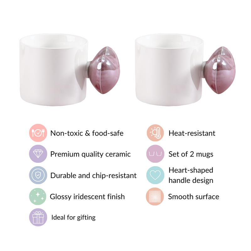 Balloon Heart Ceramic Coffee Mug Purple Set Of 2 330ml - Tea cups, heart coffee mugs, coffee cups, ceramic cups, ceramic tea cups, cute coffee mugs
