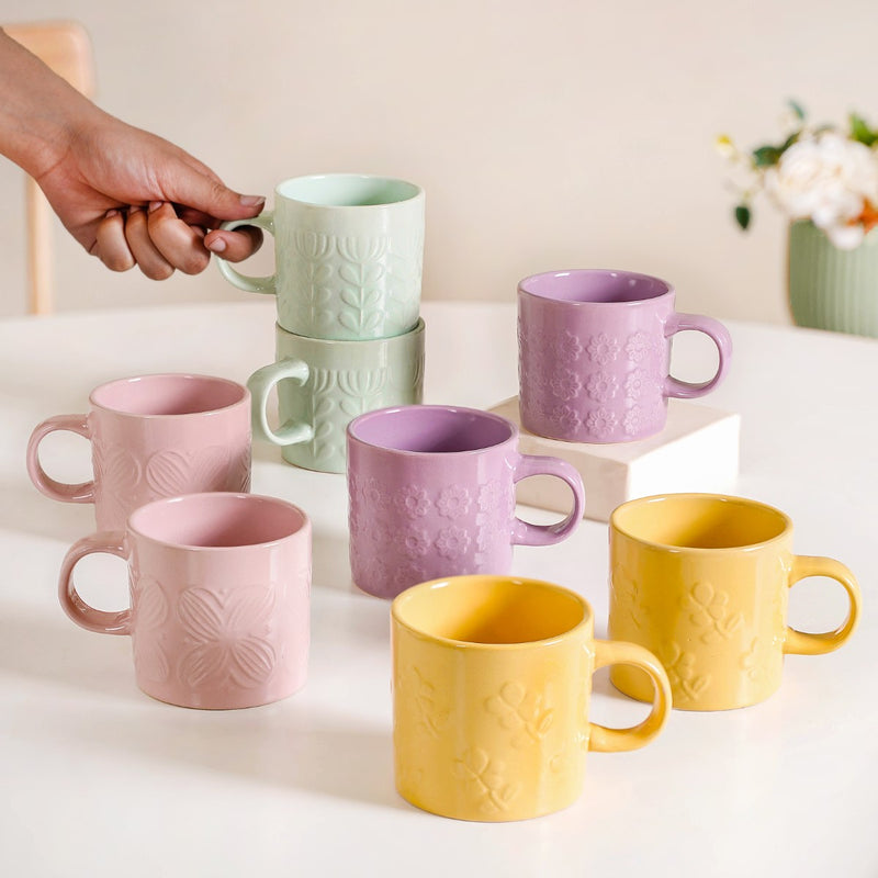 Eclectic Mugs Set Of 8 Multicolour 220ml - Pastel coffee mugs, tea cups, tea cup set, ceramic tea cups, coffee mugs, ceramic mugs, coffee mug set
