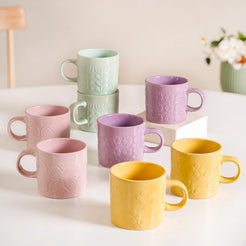 Eclectic Mugs Set Of 8 Multicolour 220ml - Pastel coffee mugs, tea cups, tea cup set, ceramic tea cups, coffee mugs, ceramic mugs, coffee mug set