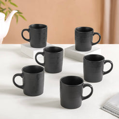 Black Matte Coffee Mug Set Of 6 220ml - Coffee mugs, ceramic mug set, coffee mug set, black coffee mugs