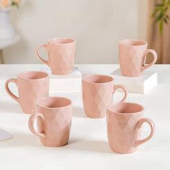 Subtle Pink Cup Set Of 6 Ideal For Tea Coffee 220ml - Coffee mugs, ceramic mug set, coffee mug set, pink ceramic mugs, ceramic mug set of 6