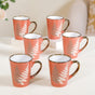 Fern Leaves Ceramic Mug Set Of 6 Coral Orange 350ml - Coffee mugs, ceramic mug set, coffee mug set, printed coffee mugs, metallic mugs, printed mugs